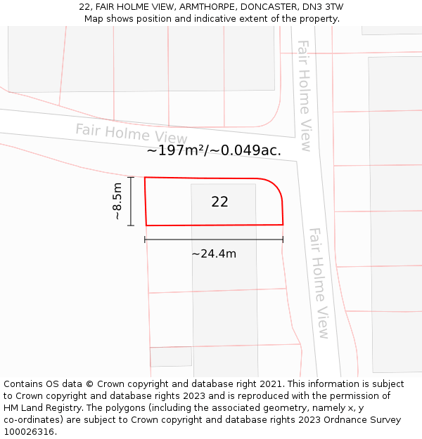 22, FAIR HOLME VIEW, ARMTHORPE, DONCASTER, DN3 3TW: Plot and title map