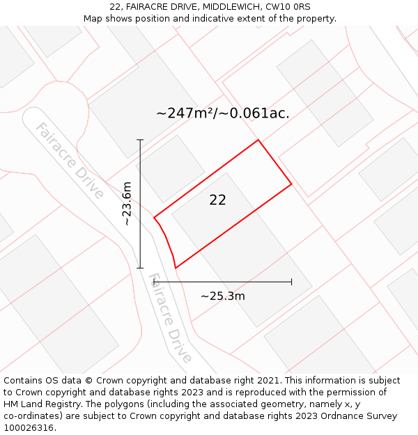 22, FAIRACRE DRIVE, MIDDLEWICH, CW10 0RS: Plot and title map