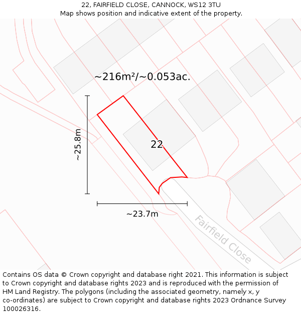 22, FAIRFIELD CLOSE, CANNOCK, WS12 3TU: Plot and title map
