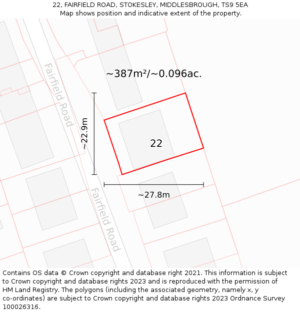 22, FAIRFIELD ROAD, STOKESLEY, MIDDLESBROUGH, TS9 5EA: Plot and title map