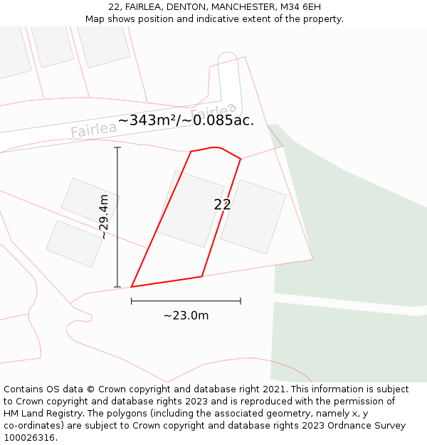 22, FAIRLEA, DENTON, MANCHESTER, M34 6EH: Plot and title map