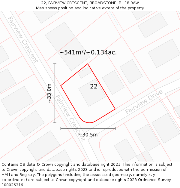 22, FAIRVIEW CRESCENT, BROADSTONE, BH18 9AW: Plot and title map