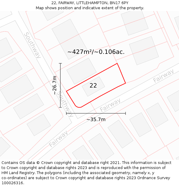 22, FAIRWAY, LITTLEHAMPTON, BN17 6PY: Plot and title map