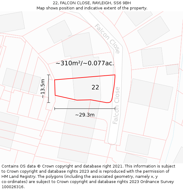 22, FALCON CLOSE, RAYLEIGH, SS6 9BH: Plot and title map