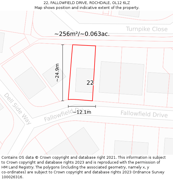 22, FALLOWFIELD DRIVE, ROCHDALE, OL12 6LZ: Plot and title map