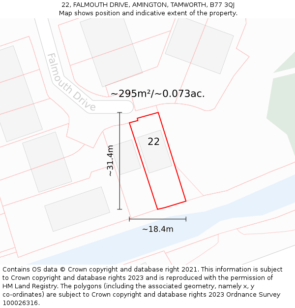 22, FALMOUTH DRIVE, AMINGTON, TAMWORTH, B77 3QJ: Plot and title map