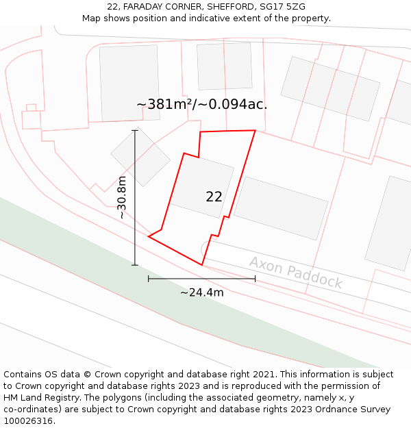 22, FARADAY CORNER, SHEFFORD, SG17 5ZG: Plot and title map