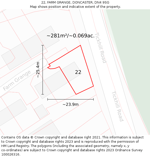 22, FARM GRANGE, DONCASTER, DN4 9SG: Plot and title map
