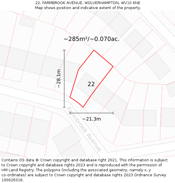 22, FARMBROOK AVENUE, WOLVERHAMPTON, WV10 6NE: Plot and title map