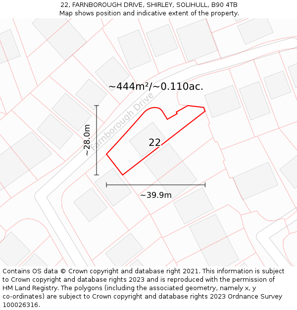 22, FARNBOROUGH DRIVE, SHIRLEY, SOLIHULL, B90 4TB: Plot and title map