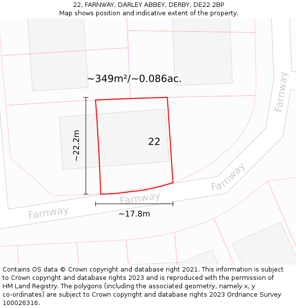 22, FARNWAY, DARLEY ABBEY, DERBY, DE22 2BP: Plot and title map