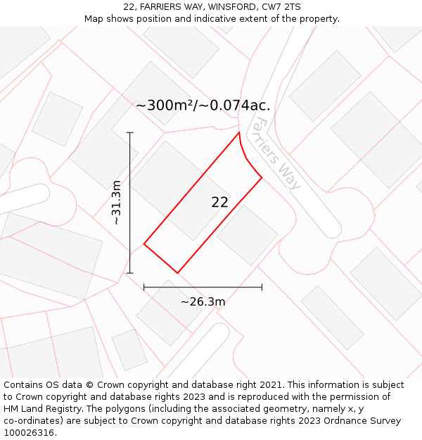 22, FARRIERS WAY, WINSFORD, CW7 2TS: Plot and title map