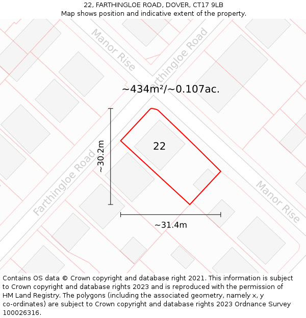 22, FARTHINGLOE ROAD, DOVER, CT17 9LB: Plot and title map