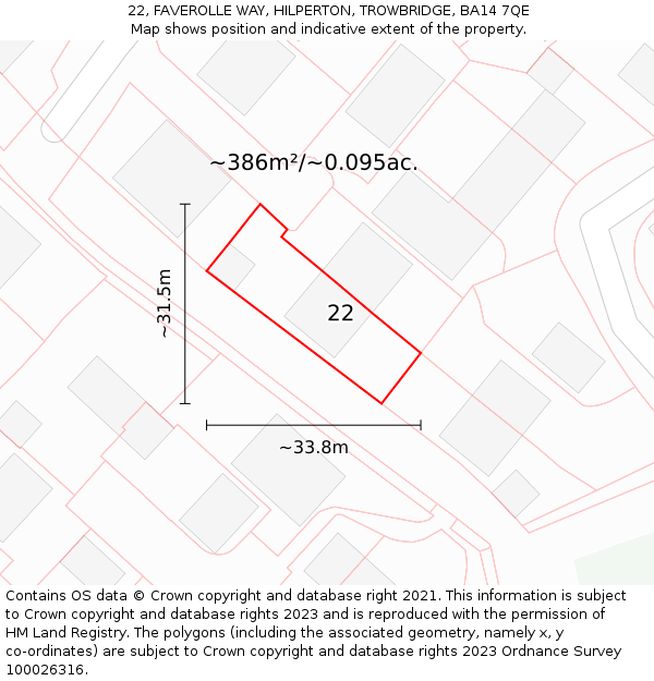 22, FAVEROLLE WAY, HILPERTON, TROWBRIDGE, BA14 7QE: Plot and title map