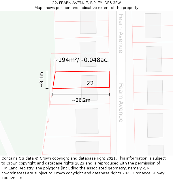 22, FEARN AVENUE, RIPLEY, DE5 3EW: Plot and title map