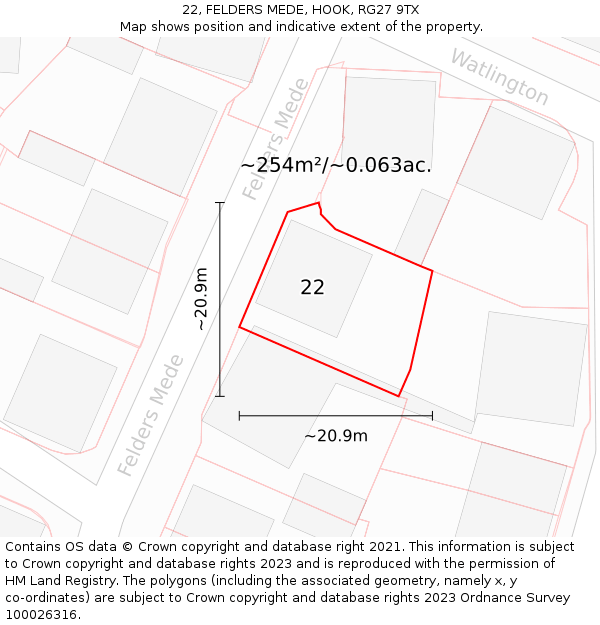 22, FELDERS MEDE, HOOK, RG27 9TX: Plot and title map