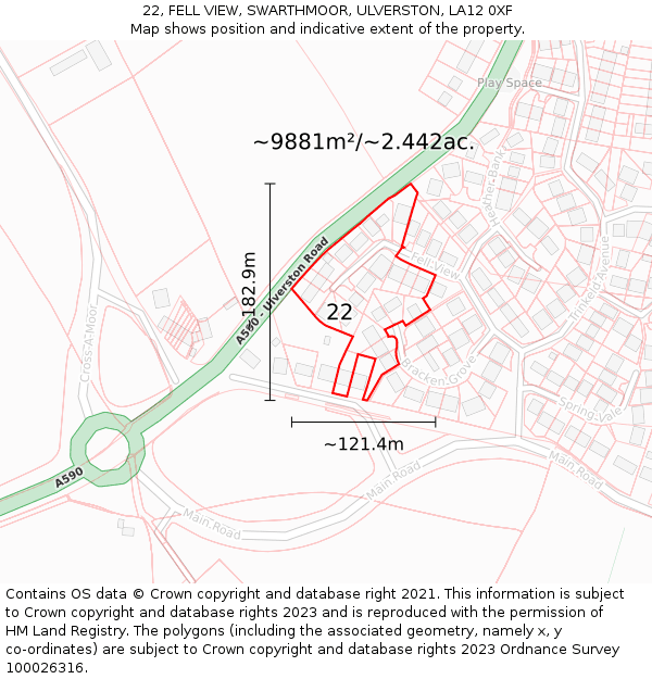 22, FELL VIEW, SWARTHMOOR, ULVERSTON, LA12 0XF: Plot and title map
