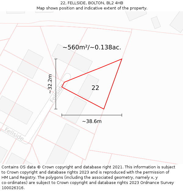 22, FELLSIDE, BOLTON, BL2 4HB: Plot and title map