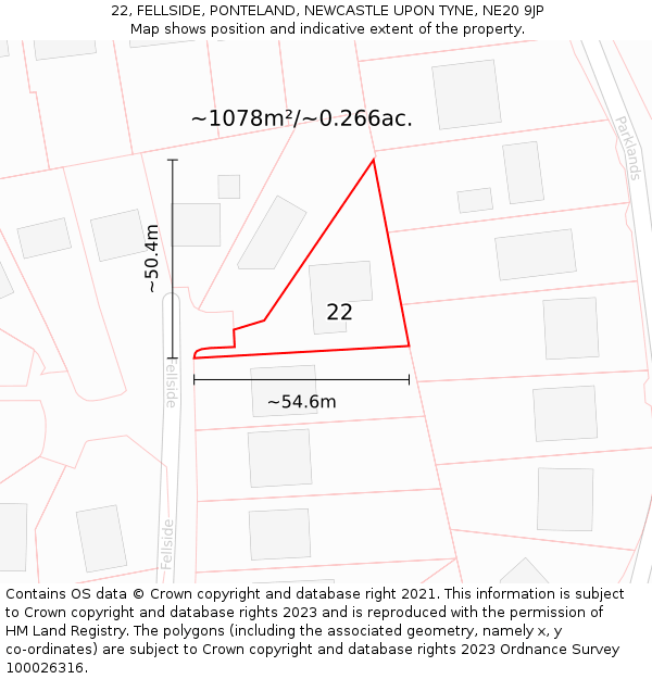 22, FELLSIDE, PONTELAND, NEWCASTLE UPON TYNE, NE20 9JP: Plot and title map