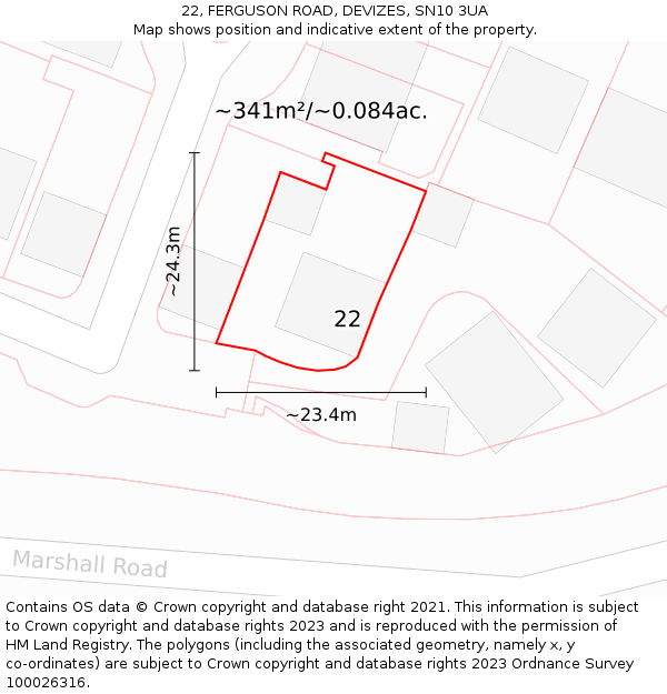 22, FERGUSON ROAD, DEVIZES, SN10 3UA: Plot and title map