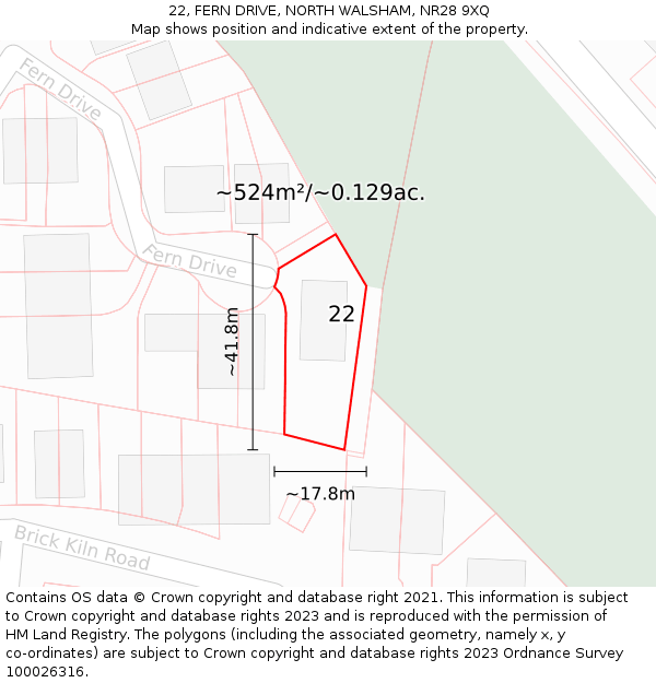 22, FERN DRIVE, NORTH WALSHAM, NR28 9XQ: Plot and title map