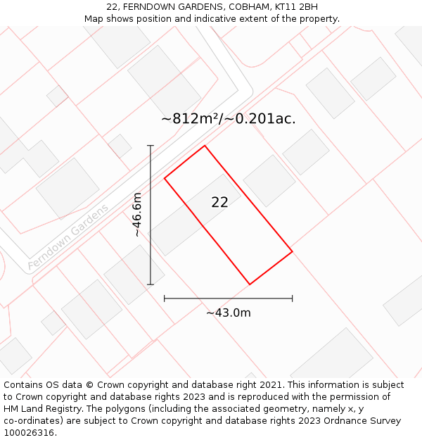 22, FERNDOWN GARDENS, COBHAM, KT11 2BH: Plot and title map