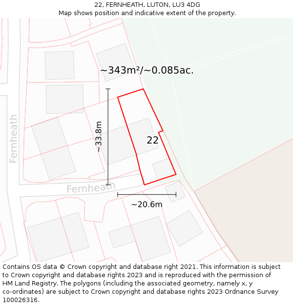 22, FERNHEATH, LUTON, LU3 4DG: Plot and title map
