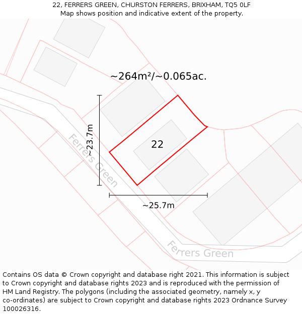 22, FERRERS GREEN, CHURSTON FERRERS, BRIXHAM, TQ5 0LF: Plot and title map