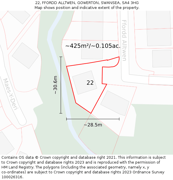 22, FFORDD ALLTWEN, GOWERTON, SWANSEA, SA4 3HG: Plot and title map
