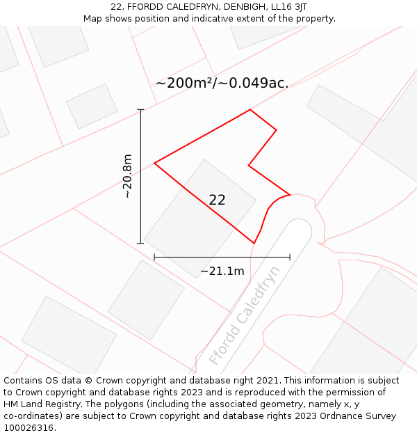 22, FFORDD CALEDFRYN, DENBIGH, LL16 3JT: Plot and title map