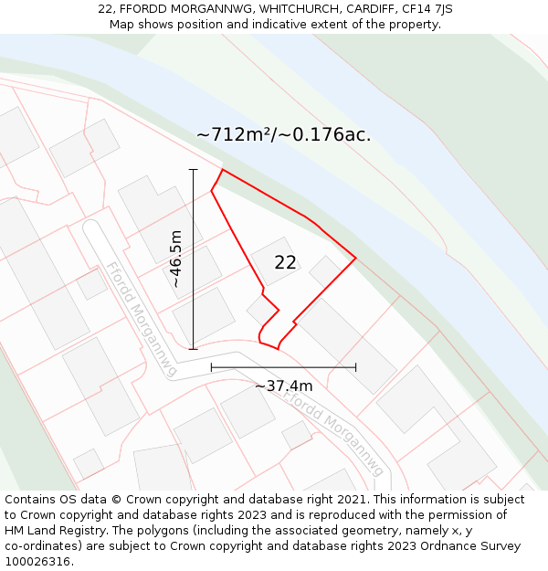22, FFORDD MORGANNWG, WHITCHURCH, CARDIFF, CF14 7JS: Plot and title map
