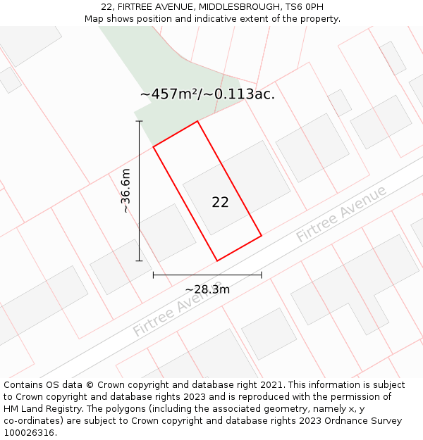 22, FIRTREE AVENUE, MIDDLESBROUGH, TS6 0PH: Plot and title map