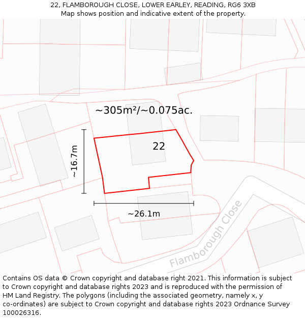 22, FLAMBOROUGH CLOSE, LOWER EARLEY, READING, RG6 3XB: Plot and title map