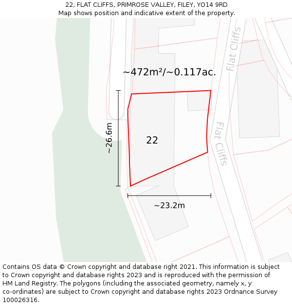 22, FLAT CLIFFS, PRIMROSE VALLEY, FILEY, YO14 9RD: Plot and title map