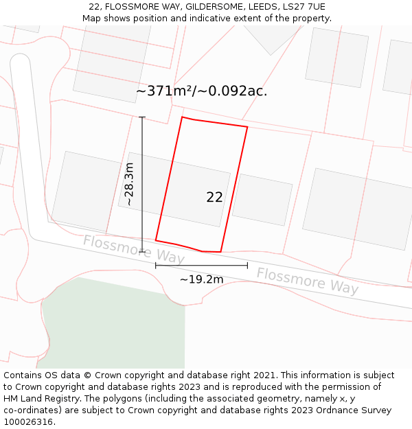 22, FLOSSMORE WAY, GILDERSOME, LEEDS, LS27 7UE: Plot and title map