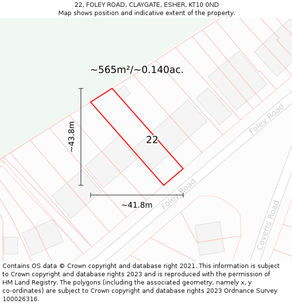 22, FOLEY ROAD, CLAYGATE, ESHER, KT10 0ND: Plot and title map