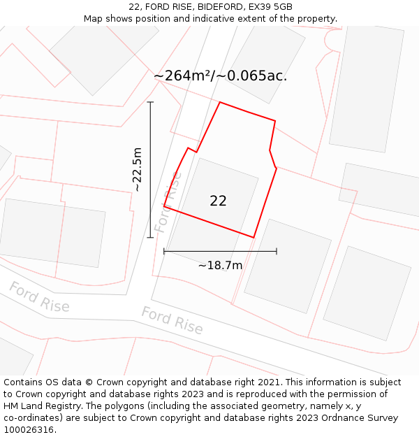 22, FORD RISE, BIDEFORD, EX39 5GB: Plot and title map