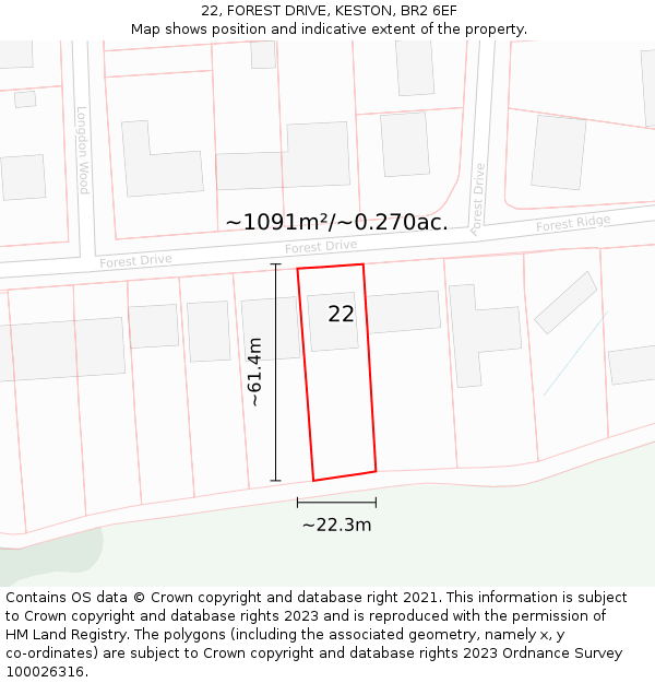 22, FOREST DRIVE, KESTON, BR2 6EF: Plot and title map