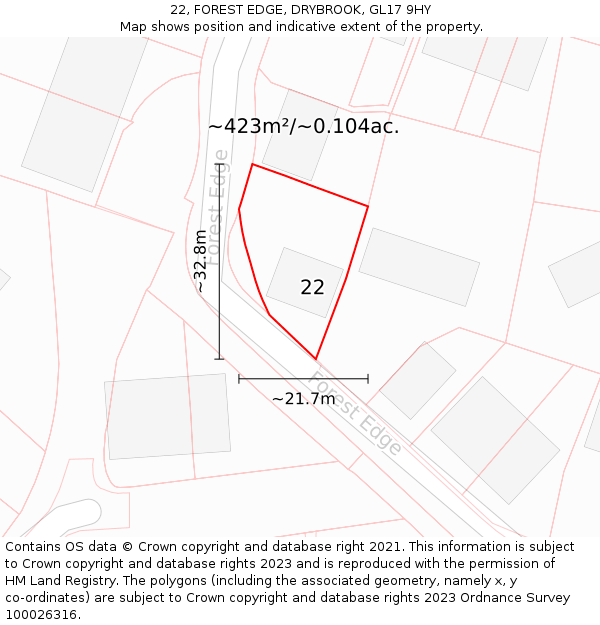 22, FOREST EDGE, DRYBROOK, GL17 9HY: Plot and title map