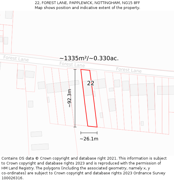 22, FOREST LANE, PAPPLEWICK, NOTTINGHAM, NG15 8FF: Plot and title map