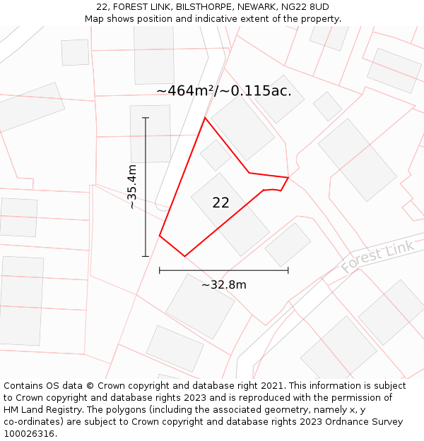 22, FOREST LINK, BILSTHORPE, NEWARK, NG22 8UD: Plot and title map