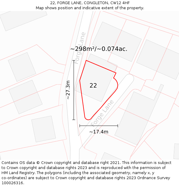 22, FORGE LANE, CONGLETON, CW12 4HF: Plot and title map