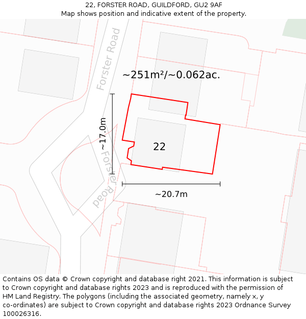 22, FORSTER ROAD, GUILDFORD, GU2 9AF: Plot and title map