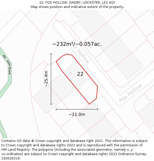 22, FOX HOLLOW, OADBY, LEICESTER, LE2 4QY: Plot and title map