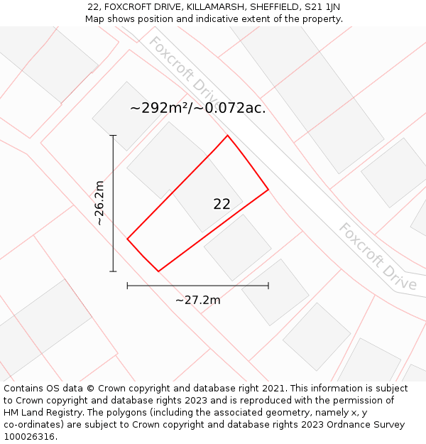 22, FOXCROFT DRIVE, KILLAMARSH, SHEFFIELD, S21 1JN: Plot and title map