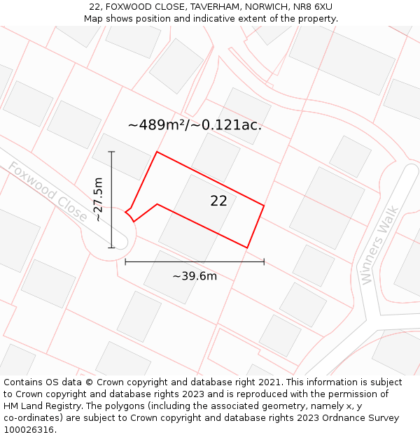 22, FOXWOOD CLOSE, TAVERHAM, NORWICH, NR8 6XU: Plot and title map