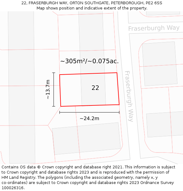 22, FRASERBURGH WAY, ORTON SOUTHGATE, PETERBOROUGH, PE2 6SS: Plot and title map