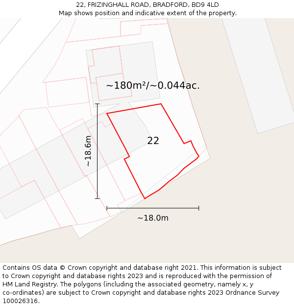 22, FRIZINGHALL ROAD, BRADFORD, BD9 4LD: Plot and title map