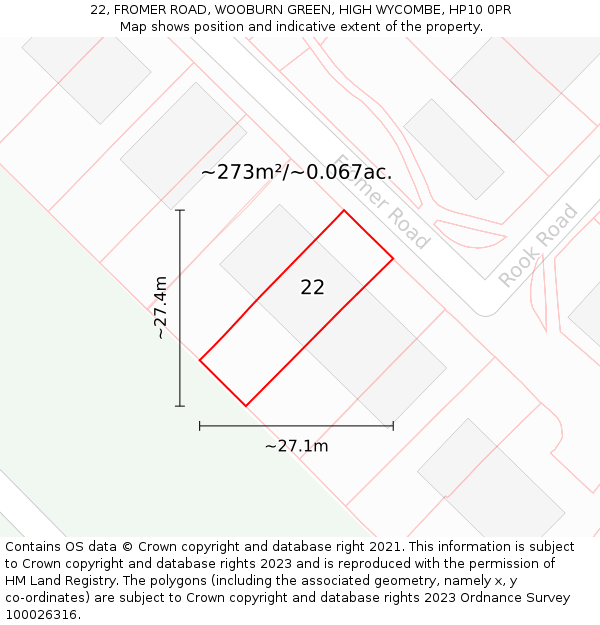 22, FROMER ROAD, WOOBURN GREEN, HIGH WYCOMBE, HP10 0PR: Plot and title map