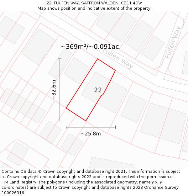 22, FULFEN WAY, SAFFRON WALDEN, CB11 4DW: Plot and title map